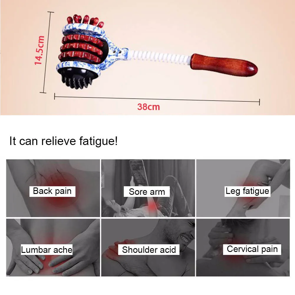 Body Hammer Manual Roller Massager Wood Handle Relax Massage Tool for