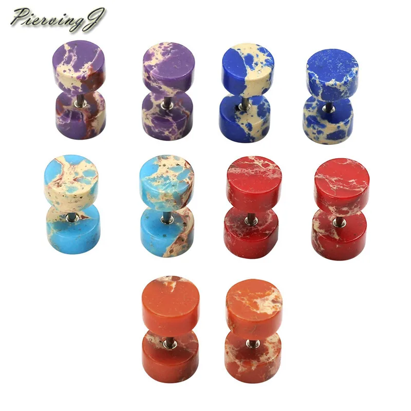 

PiercingJ 2-10pcs 16G Stainless Steel Mix Stone Illusion Cheater Fake Ear Plugs Gauges Stud Earrings Set Screw Barbell Tunnel