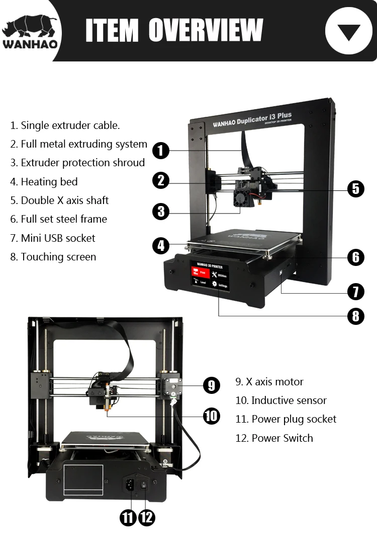 WANHAO I3 плюс markII MK2 3d принтер автоматический Levei большой размер и авто кровать выравнивание 3d принтер машина с sd-картой бесплатно foftware