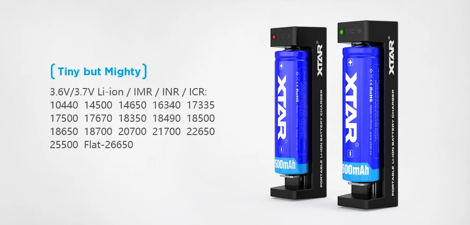 XTAR MC1S зарядное устройство 5 в микро usb Зарядка 3,6 В/3,7 в литий-ионный аккумулятор 10400-26650 25500 26650 20700 21700 18650 зарядное устройство