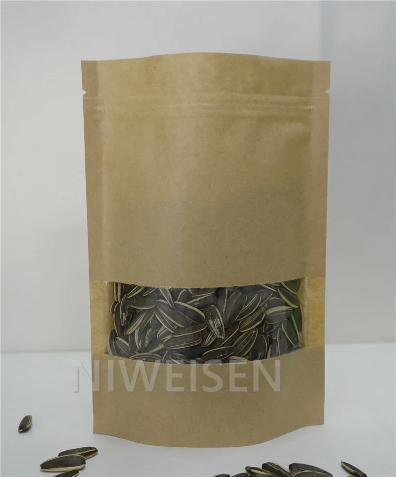 

9x13+3CM,100pcs Brown stand up Kraft paper Zip Lock bags with Clear Window,Reclosable Doypack pouches Zipper Grip seal Packaging
