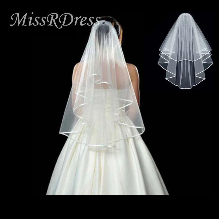 MissDress фата свадебная вуаль короткая с расческой Тюлевое кружево цвета слоновой