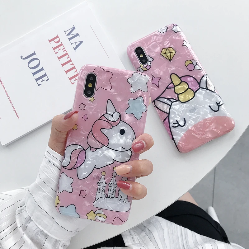 

shell texture Candy Color Unicorn Case For iphone XS Max 8 plus 7 plus 6s plus 6 XR X 8 7 6S 6 Plus Cover Lovely Conch Shell