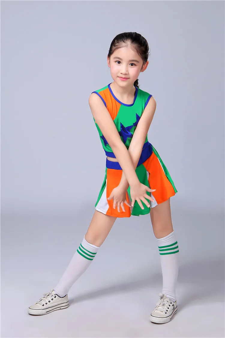 Детская Чирлидинг костюм дети аэробика юбка для танцев Обувь для мальчиков и Обувь для девочек Чирлидинг костюм с носка - Цвет: Многоцветный