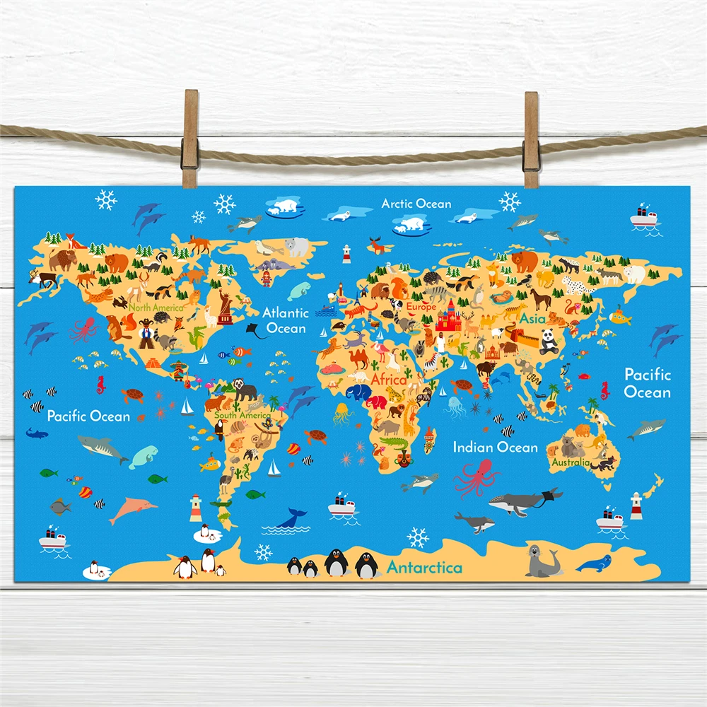 

Animal Ocean Sea World Map Posters Classic Cinema Building Cafe Bar Decorative Paintings Retro nostalgic paper poster 70x43cm