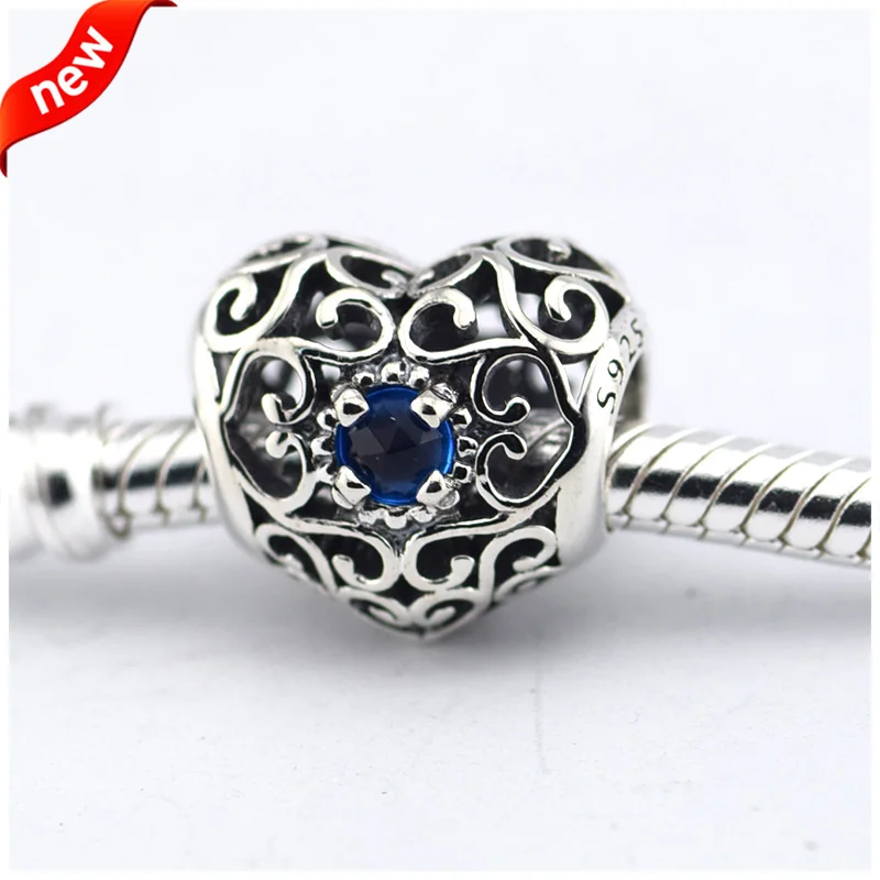 

London Blue Crystal Charm 925 Sterling Silver December Signature Heart Beads for Jewelry Making Fit Bracelets Diy Free shipping