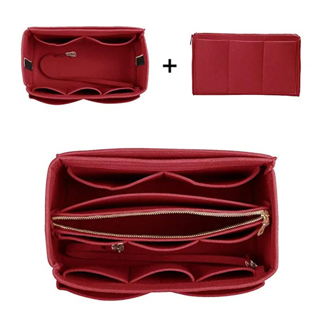 Органайзер для макияжа, сумка-вкладыш для сумки, фетровая сумка для хранения на молнии, внутренний кошелек для путешествий, подходящая косметичка для Neverfull - Цвет: Коричневый