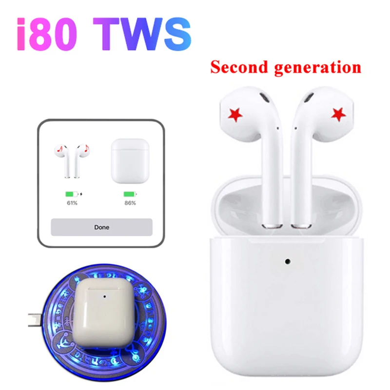 

i80tws Air 2 Bluetooth Earphones W1 Chip Pop Up Windows Earbuds Wireless Headset For iPhone Earphone 2 Generation