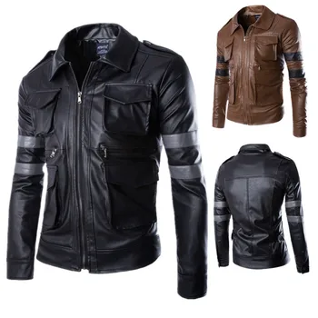 

New Arrival Men Leather Jacket Long Sleeve PU Leather Coat motorcycle leather jackets men cosplay leather jacket