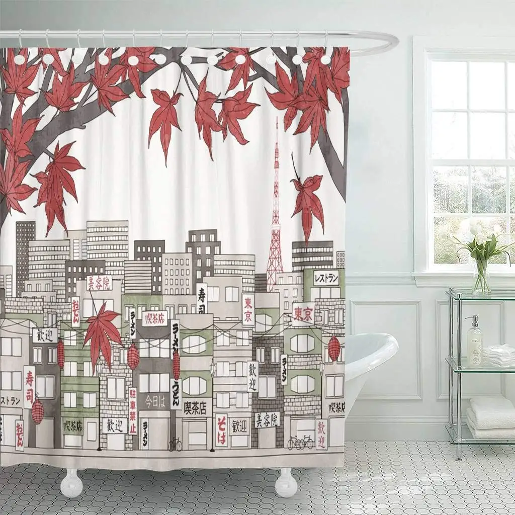 Shower Curtain With Hooks Tokyo Japan In Autumn Colorful Of The