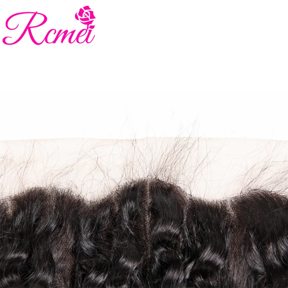 Rcmei Brazilian Deep Wave Lace Frontal Closure Natural Black 13*4 Ear To Ear Lace Front Free Part Remy Hair Closure