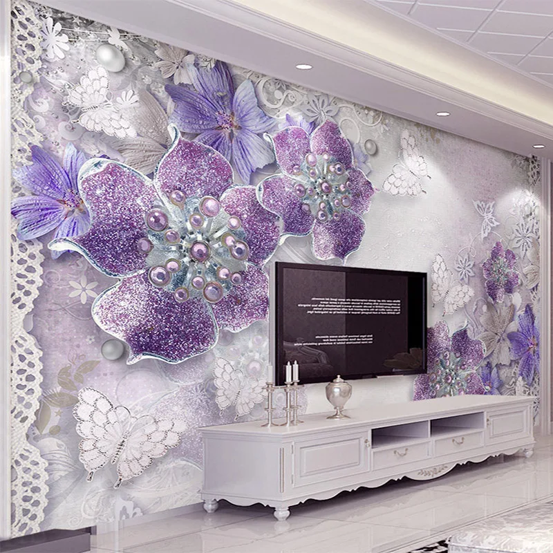 Европейский стиль фиолетовый цветок ювелирные изделия 3D фотообои гостиная отель Модный дизайн интерьера Роскошные Обои фреска