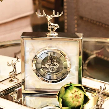

Home Decor of Table Clock with Deer Antler Handle /16x16 Sq Cm