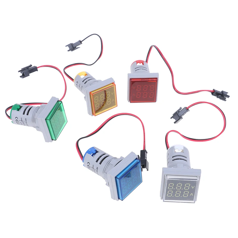 1PCS Mini 22mm LED Digital Dual Display Voltmeter Ammeter Meter Voltage Current Tester AC 60-500V 0-100A Display Gauge Wholesale