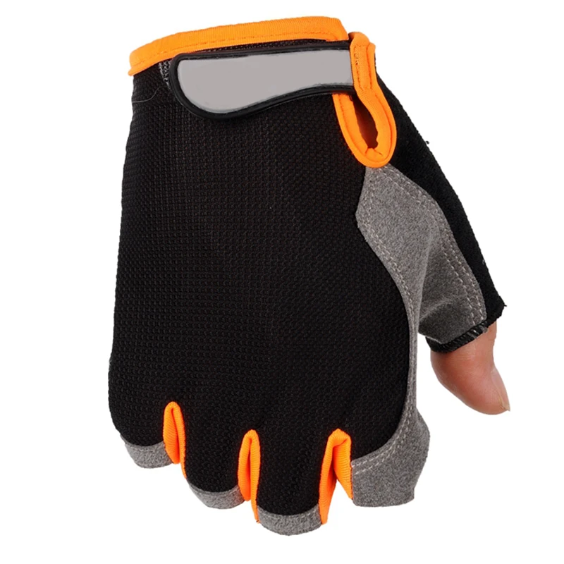 МРИЙ человек перчатки на пол пальца Мягкая дышащая ткань Нескользящие Вес подъема спортивная езда на велосипеде тренажерный зал перчатки, поддержка запястья перчатки - Цвет: orange L