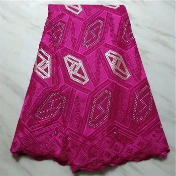 

Latest fashion fuchsia party cotton lace fabric Swiss voile material for party dress ECP96(5yards/lot)