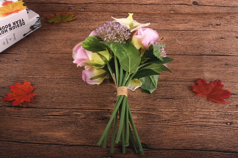 Silk flower wedding bouquet Rose Orchid Berry Artificial flowers fall vivid fake leaf wedding flower bridal bouquets decoration (3)