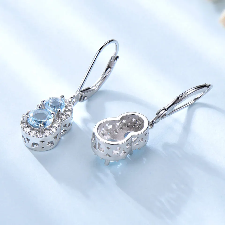 UMCHO 1.8CT натуральный небесно синий топаз ювелирные серьги c драгоценными камнями