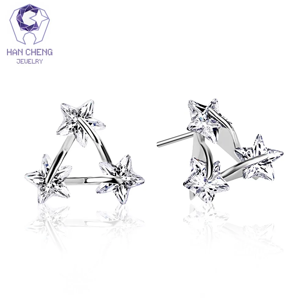 

HanCheng New Copper Charm Hollow 925 Silver Nail Triangle Star Gem Stone Zircon Stud Earrings For Women Jewelry brincos bijoux