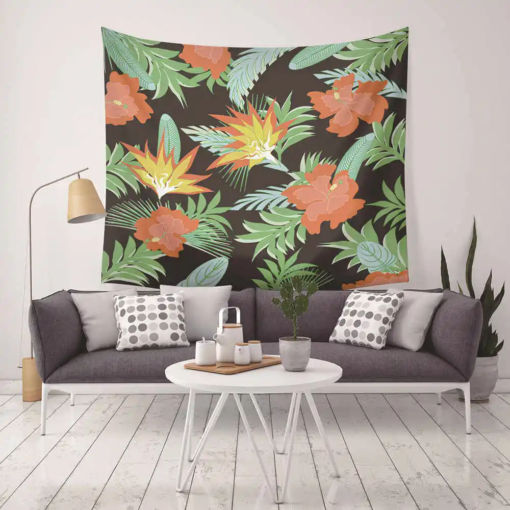 Tropical Plants Tapestry Home Decorative Hippo Cactus Painting Wall Hanging Beach Towel Vintage Boho Flower Printed Tapestry