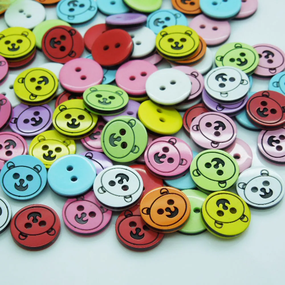 

200pcs/lot Random Color Bear head Face pattern Round 2 Holes Sewing Buttons Scrapbooking DIY 13mm A00847