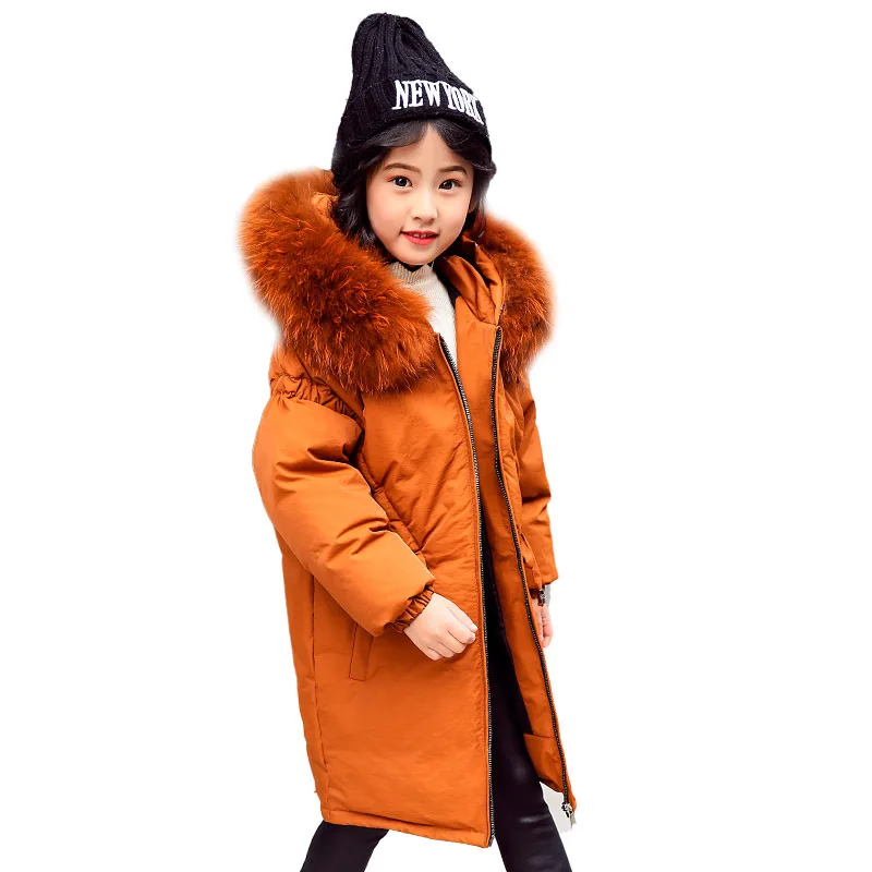 

2018 New Children White Duck Down Solid Jacket Girls Warm Winter Coats Parka Kids Hooded Real Fur Collar Outerwear Clothing E245