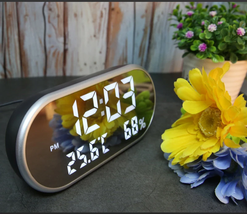 Дисплей температуры и влажности Reveil часы USB электронные настольные часы светодиодный цифровой будильник с овальным зеркалом настольные часы