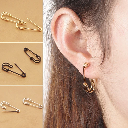 Women's Fashion Safety Pin Ear Studs Clip On Copper Earrings Creative Jewelry ARCNin Stud