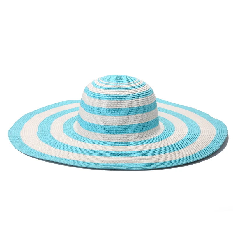 Sedancasesa новейшая широкая широкополая шляпа с кантом летние женские солнцезащитные пляжные шляпы для женщин Snapback полосатая соломенная шляпа женские солнцезащитные шляпы SW012289 - Цвет: Blue