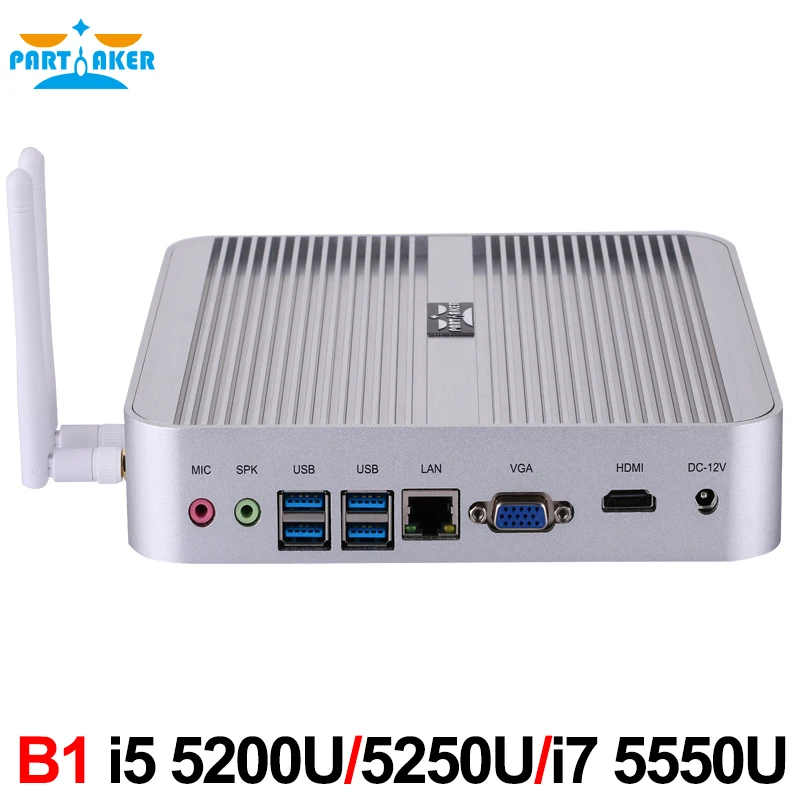 Мини ПК без вентилятора Win 10 3 года гарантии Nuc Core i5 4200U 5200U i7 5550U 4K HTPC ТВ приставка