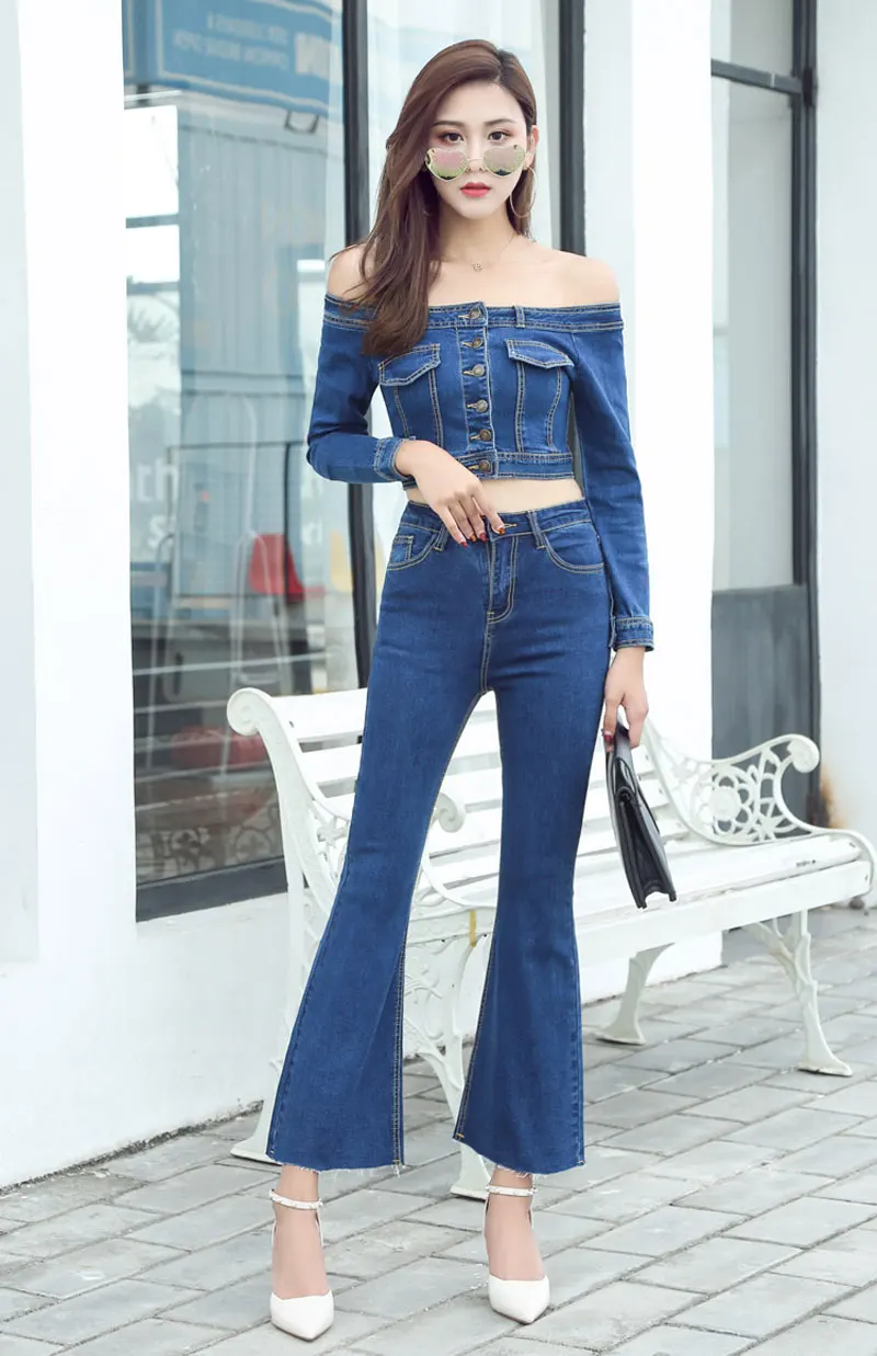 Sexy Slash Neck Denim Short Top T-shirt Casual