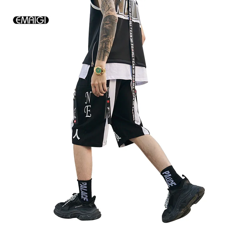 Мужская Уличная мода хип-хоп повседневные шорты-шаровары мужские белые черные короткие спортивные штаны спортивные мужские шорты для танцев