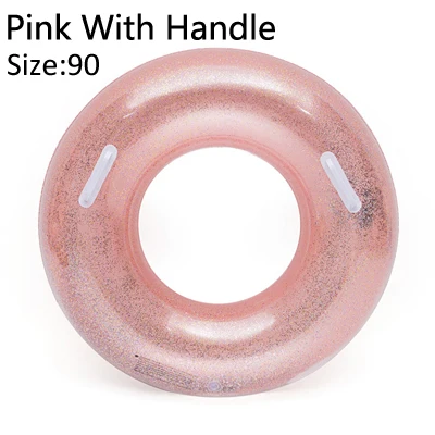 Размер 90/120 блеск сверкающий взрослый плавательный круг блестящий круглый круг надувной бассейн поплавок с ручкой желтый розовый - Цвет: 90 pink handle