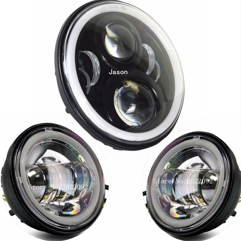 

Angel Eye Set 1pcs 7" Round Led Motorcycle Projector Daymaker Headlight With 2pcs 4.5" Foglight KIT For Harley Touring