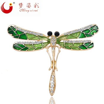 

Fashion 12pcs Green Rhinestone Dragonfly brooch Pins Metal Insect Dragonfly brooches For women hijab lapel pins X1136