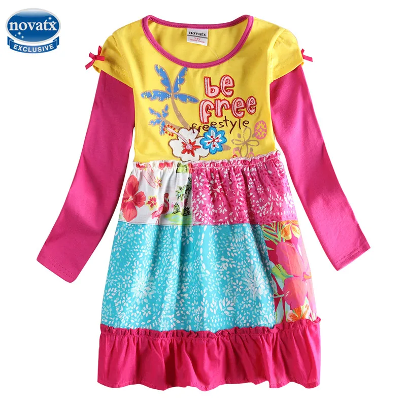 

novatx H6608 retail Baby girls dresses children clothes long sleeves nova kids wear fashion girls frocks hot selling frocks