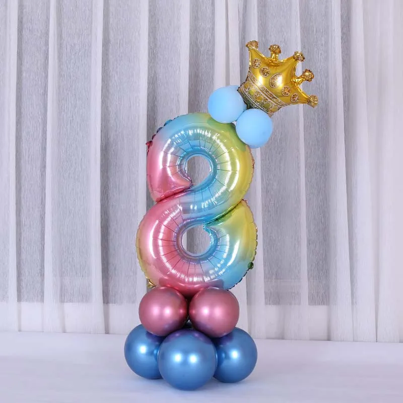 14 шт. 32 дюймов градиент номер Фольга шарики Baby Shower 1 2 3 4 5 6 7 8 9 лет Happy День рождения украшения детский праздничный костюм Свадебные сувениры - Цвет: number 8