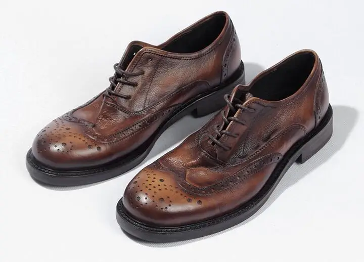 Мужские оксфорды; деловая обувь bullock; кружевное платье; обувь ручной работы; обувь на шнуровке с круглым носком; универсальная качественная обувь - Цвет: as pic