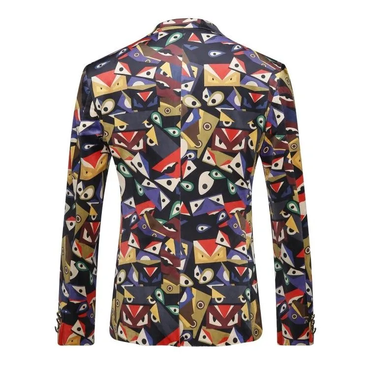 2017 новое поступление стиль мужчины бутик пиджаки высокого качества однобортный тонкий куртка мужская цветной печати костюм большие