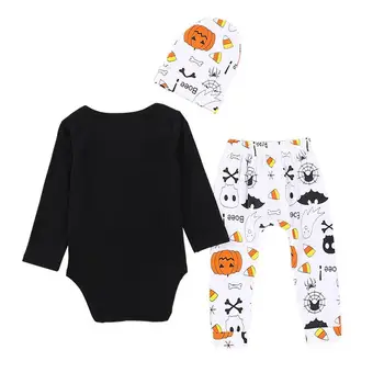 

Children's Halloween Clothes Girls' Cotton Pumpkin Three-piece Suit Pullover Pants Hat Halloween For 0-24 Months Baby Girls Boys