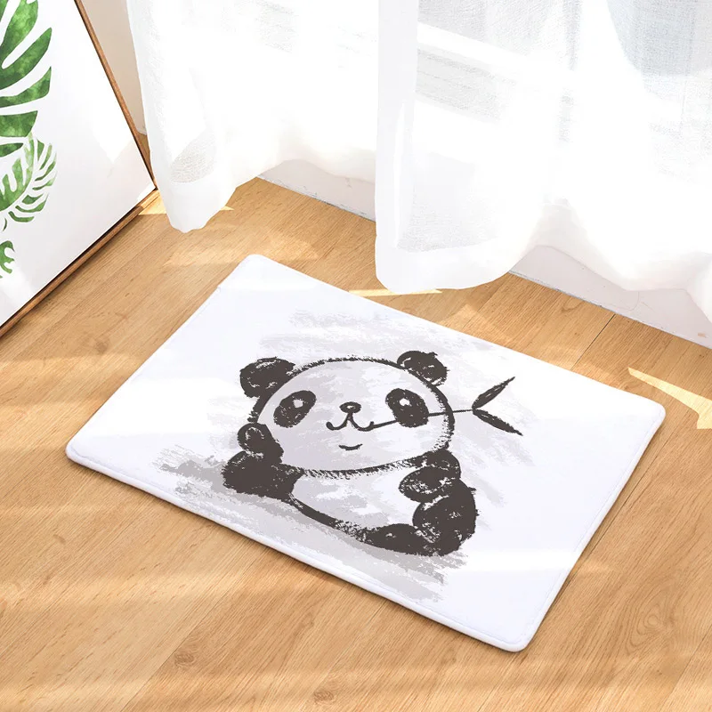 Прекрасный енот печати вход коврик в прихожую панда бамбуковый язык Крытый ковер акварель листья ноги Большой Губка коралловый флис