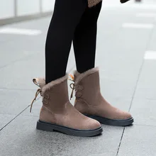 LZJ/ г. Новые зимние женские ботинки на овечьем меху теплые замшевые ботинки с перекрестными ремешками, большие размеры 35-40