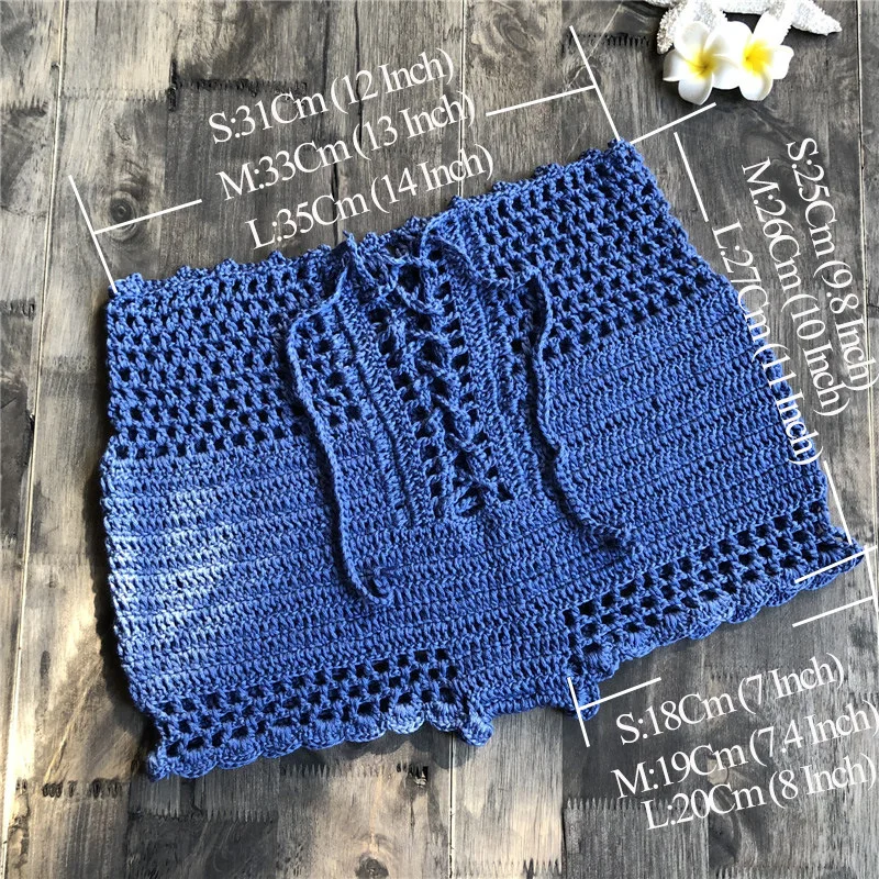 sheer bathing suit cover up 2019 Bikini Hollow Out Crochet Swimsuit Swim Trunks Knitted Bohemia Tassels Summer Monokini Separate Beachwear Knitted Shorts bathing suit wrap