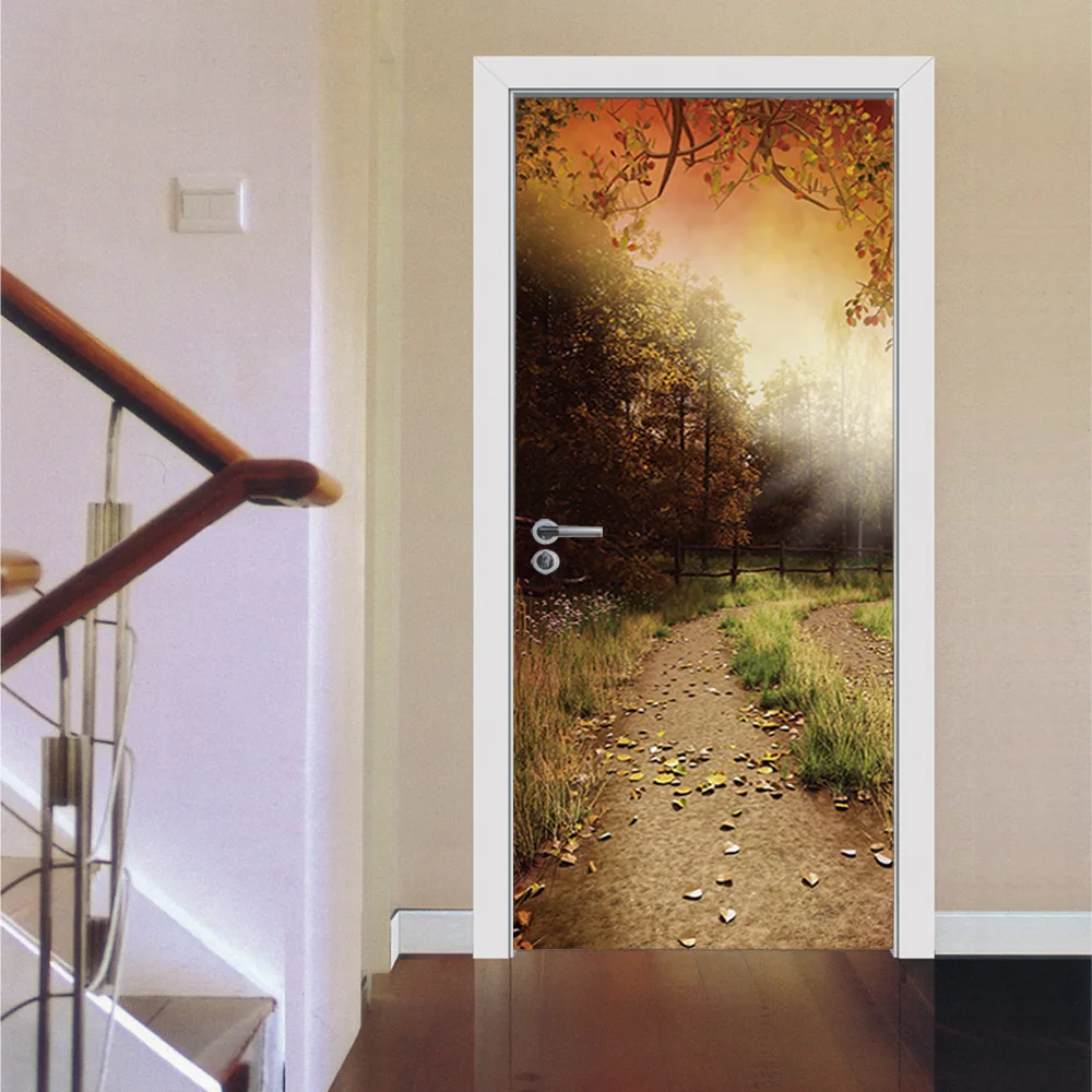 77x200 см 3D лесной пейзаж, наклейка на дверь, Водонепроницаемый футбольный клей, настенная наклейка, домашний декор, ржавые дверные обои, сделай сам, ПВХ плакат