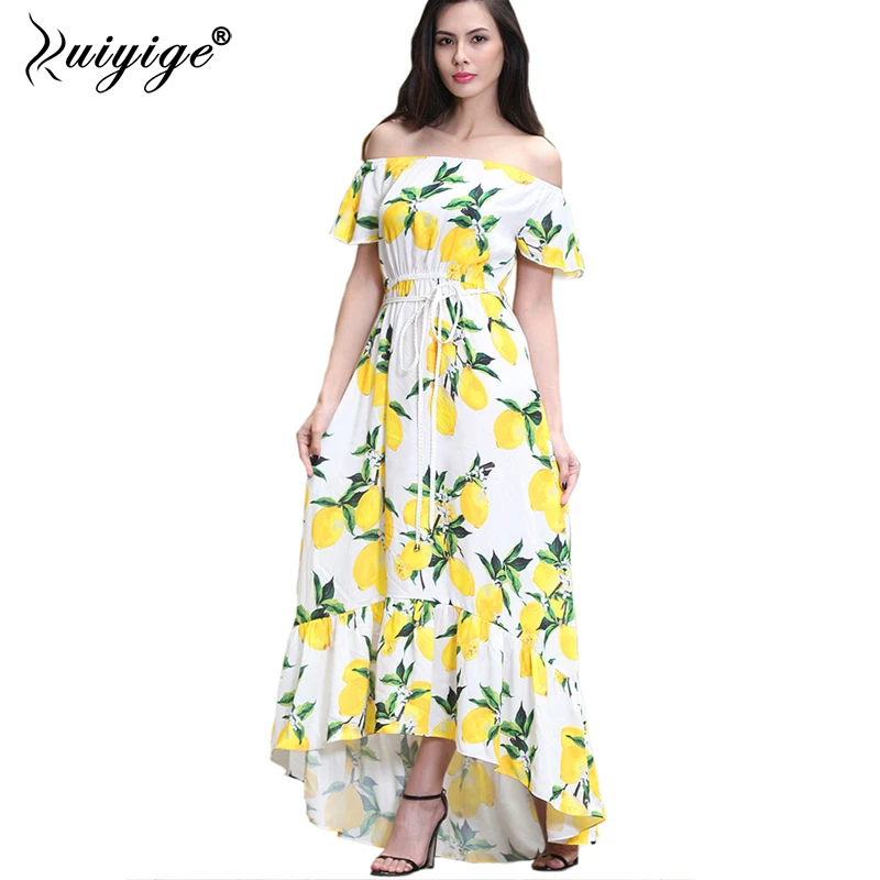 Ruiyige 2018 Fuori Dalla Spalla Donne Di Estate Limone Vestito Lungo Stampato Floreale Tunica Vita Alta Dell Arco Abiti Maxi Partito Di Sera Abiti Vestido Off Maxi Dresslong Dress Aliexpress