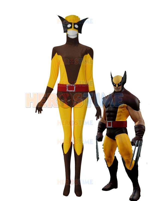 Костюм супергероя X-men Logan желтый и коричневый лайкра спандекс зентай Хэллоуин