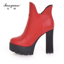 Fanyuan/ г.; Демисезонные женские ботинки; пикантные ботильоны на молнии на высоком квадратном каблуке; ботинки в байкерском стиле на платформе для свадебной вечеринки; размер 43