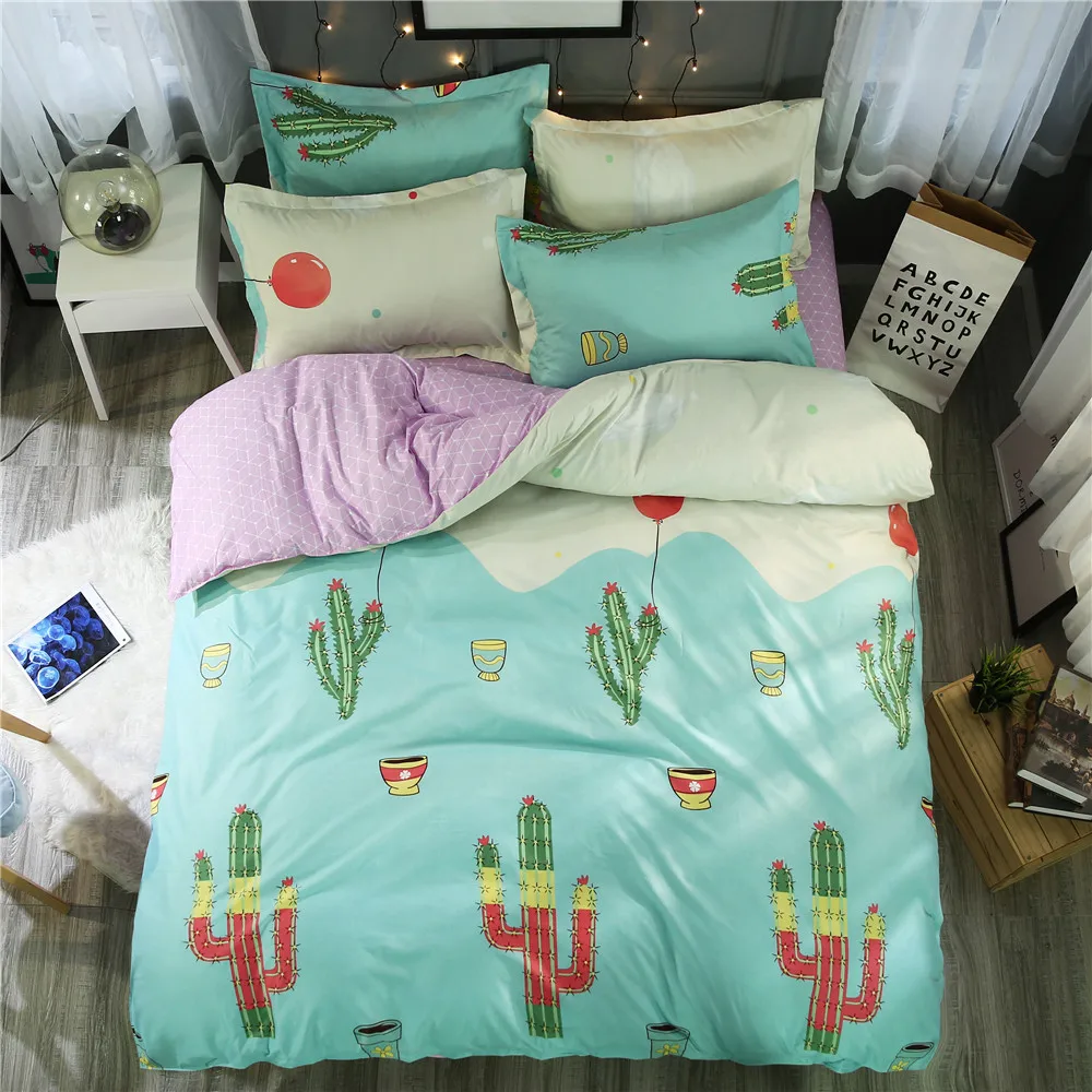 

Green Bedding Sets Cartoon Cactus Duvet Cover Fresh Style 4pcs pink Flat Sheet Lovely Pillowcases Twin Queen Size Adult/kid gift