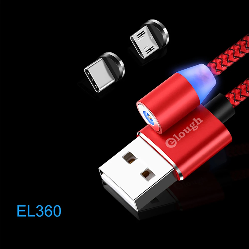 

1 Meter Magnetic Charger Micro USB Type-C Fast Charging Cable LED Indicator For Android Huawei Xiaomi Phones Round 360° Plug