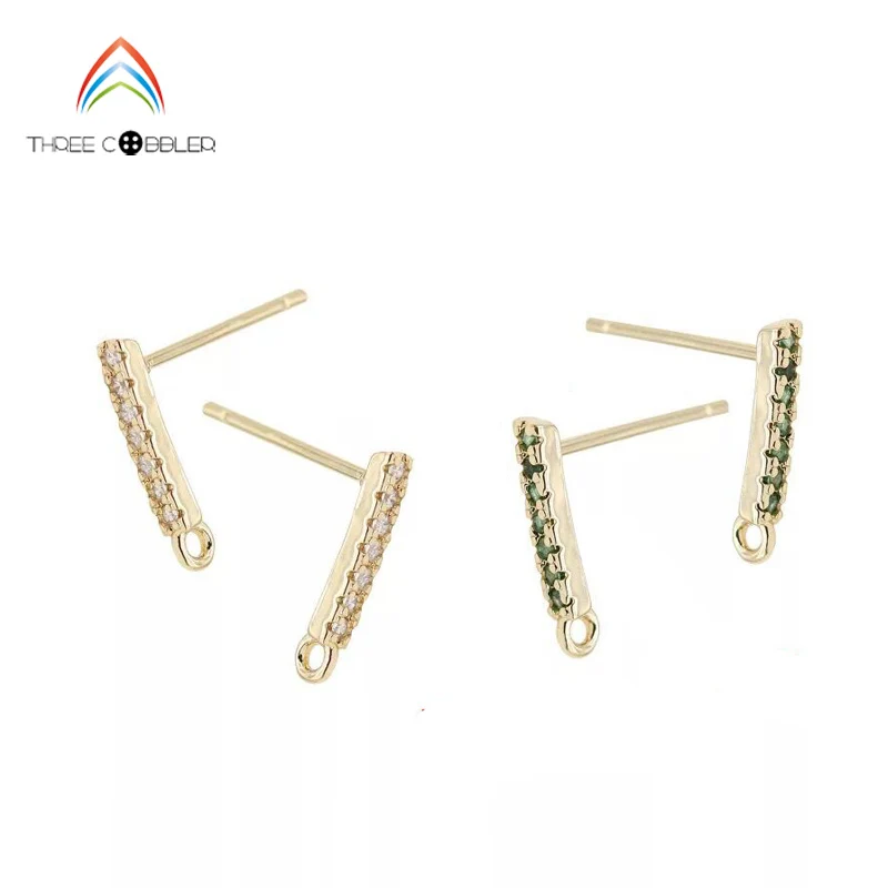

CZ Paved Ear Posts with Loops, Real Gold Plated Brass Earrings, Sterling Silver Pin
